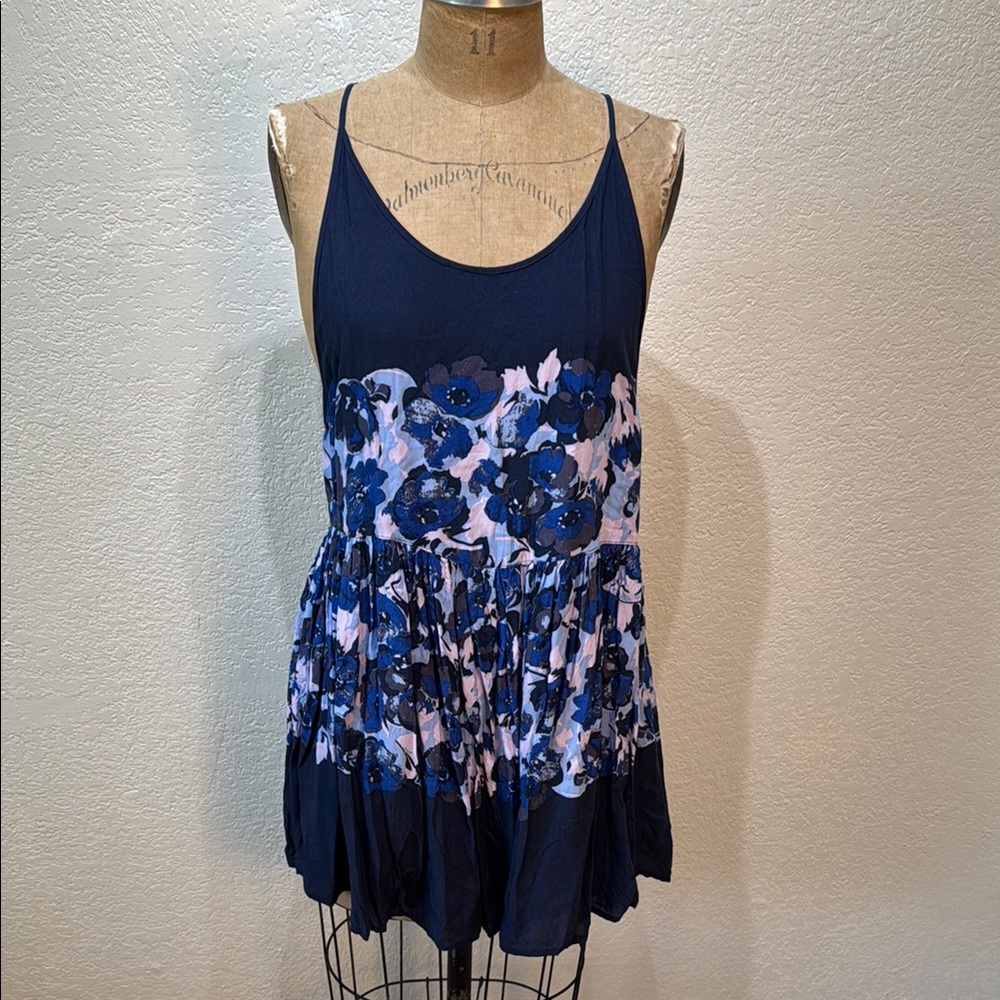 Free People Women's Medium Blue Floral Voile slip Sleeveless Dress or‎ Shirt